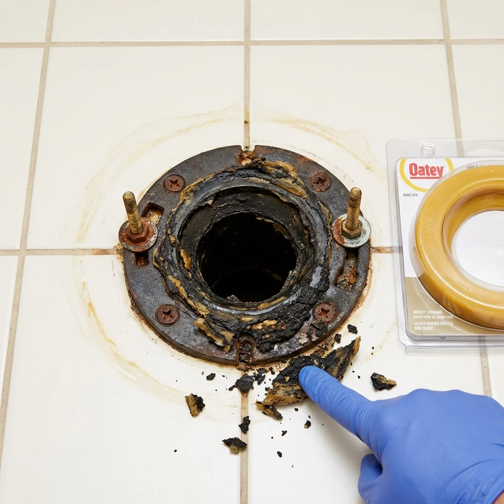 Failed wax ring showing water seepage at the base of a toilet in a Port Arthur, TX home